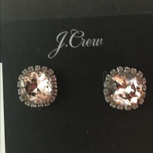J Crew pink crystal stud earring with pave surround